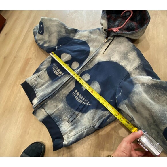 Bercowear Made In USA Zip Up Hoodie Jacket Men's Large Custom Bleack Skull - Picture 3 of 8